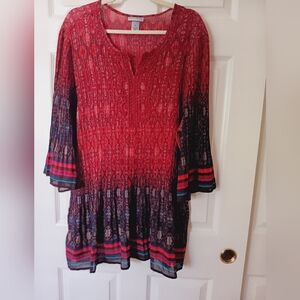 Catherines Top 3X Red Super Stretchy Accordian 3/4 Slv